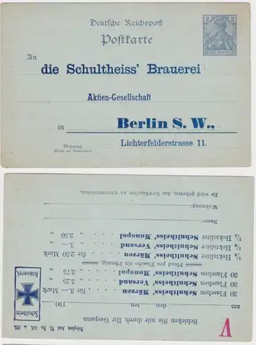 57003 DR Ganzsachen Postkarte P63X Zudruck Schultheiss' Brauerei AG Berlin