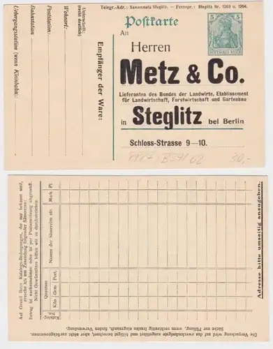 57179 Ganzsachen Postkarte P90 Zudruck Metz & Co. Gartenbau Lieferant Steglitz