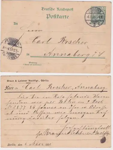 59946 Ganzsachen Postkarte P96 Zudruck Braun & Leistner Nachfolger Görlitz 1901