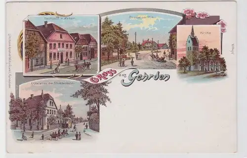 60247 Ak Lithographie Gruß aus Gehrden Gasthaus, Kirche usw. um 1900