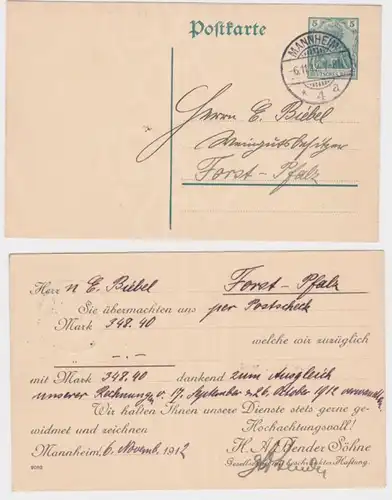 62161 Carte postale P90 Zuschriften H.A. Bender Söhne GmbH Mannheim 1912