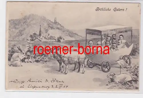 62349 Ak Fröhliche Ostern! Babys in Eierschalen-Kutsche von Schafen gezogen 1904