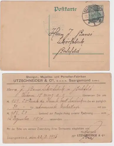 63624 Ganzsachen Postkarte P90 Zudruck Porzellan-Fabrik Utzschneider Saargemünd