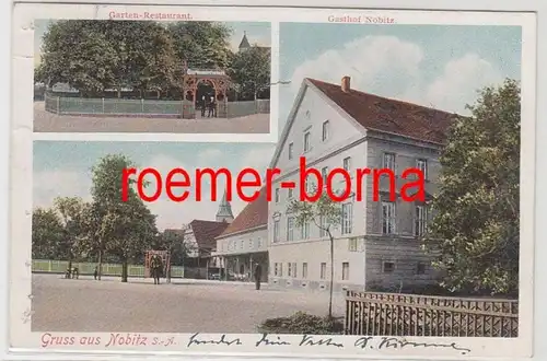 65311 Mehrbild Ak Gruß aus Nobitz S.-A. Gasthot mit Garten Restaurant 1909