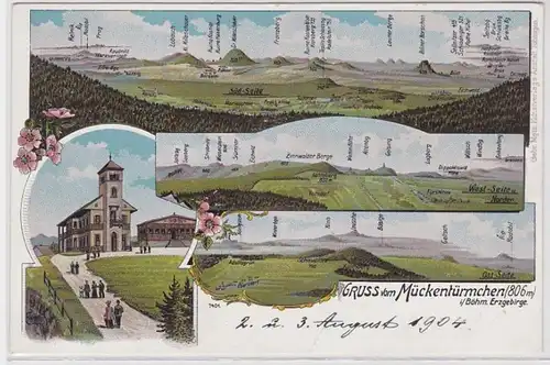 67025 Ak Lithographie Gruss vom Mückentürmchen im böhm.Erzgebirge um 1900