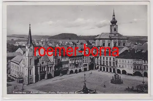 67816 Ak Trautenau Trutnov Marktplatz mit Rathaus und Kirche 1941