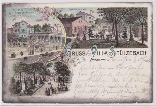 68981 AK Gruss von Villa Stülzbach, Nordhausen - Kegelbahn, Restaurant 1899