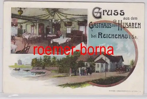69842 Ak Gruß aus dem Gasthaus zum Husaren bei Reichenau in Sa. 1906