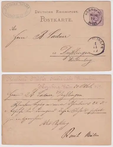 71037 Ganzsachen Postkarte P10 Zudruck Reinbau Müller Hornberg Baden 1879