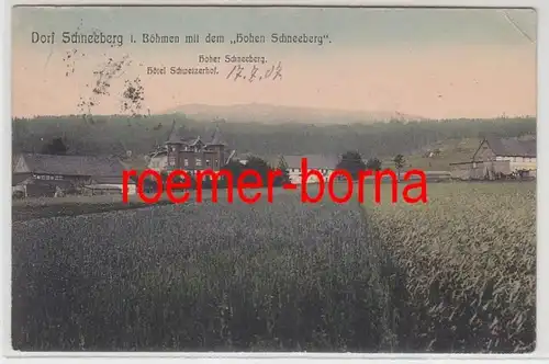 71634 Ak Dorf Schneeberg in Böhmen mit dem 'Hohen Schneeberg' 1907
