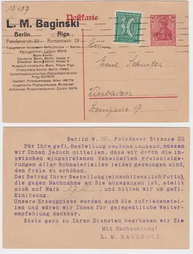 72455 DR Carte postale complète P110 tirage L.M. Baginski Berlin - Riga 1921