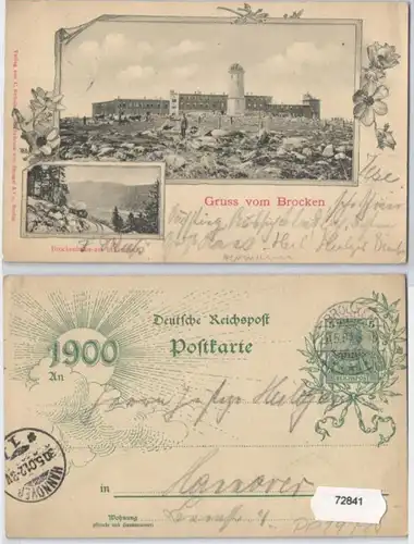72841 DR Ganzsachen Postkarte PP18/F20 Gruß vom Brocken 1901