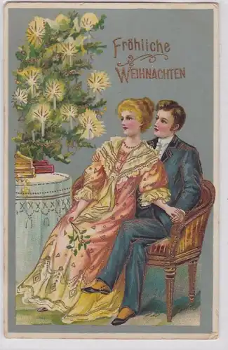 73273 Joyeux Noël couple Ak sur canapé avant sapin 1911