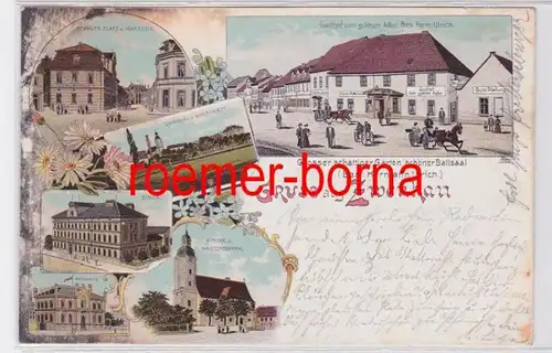 74077 Ak Lithographie Gruss de Zwenkawa Auberge à l'aigle doré etc. 1906