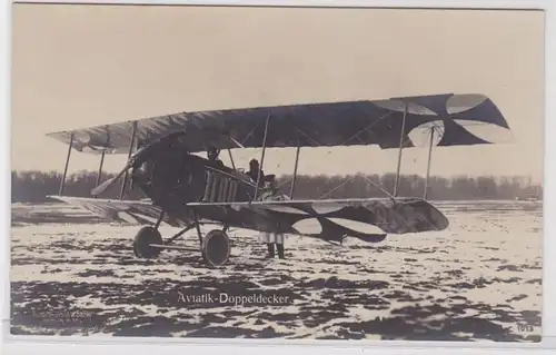 75450 Photo Ak Aviatik-Double Decker de la troupe aérienne allemande vers 1915