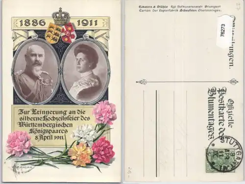 76273 Carte postale officielle du jour des fleurs - Fête de mariage argentée Wurtemberg