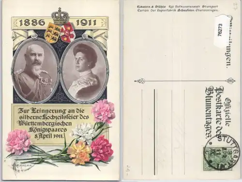 76273 Offizielle Postkarte des Blumentages - silberne Hochzeitsfeier Württemberg