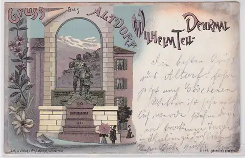 76584 Ak Lithographie Salutation de Altdorf Wilhelm Tell Monument 1897