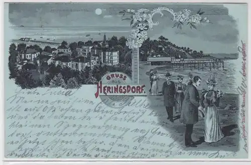 76748 Mondschein AK Gruss aus Heringsdorf - Kaiser Wilhelm Brücke & Culm 1898