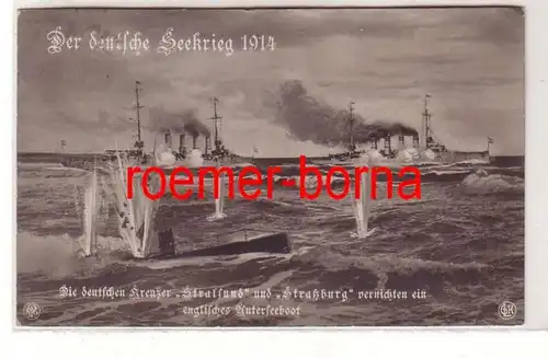 77094 Foto Ak Der deutsche Seekrieg 1914 deutsche Kreuzer vernichten ein U-Boot