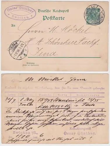 77210 DR entier Carte postale P20 Imprimer Commande Oscar Günther Zwickau 1896