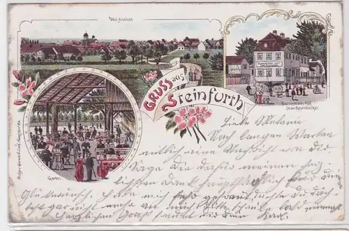 78326 Lithografie AK Gruss aus Steinfurth - Darmsädter Hof Totalansicht & Garten