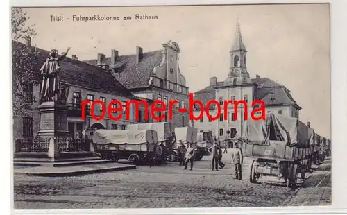 78527 Feldpost Ak Tilsit Sowetsk (Kaliningrad) Fuhrparkkolonne am Rathaus 1915