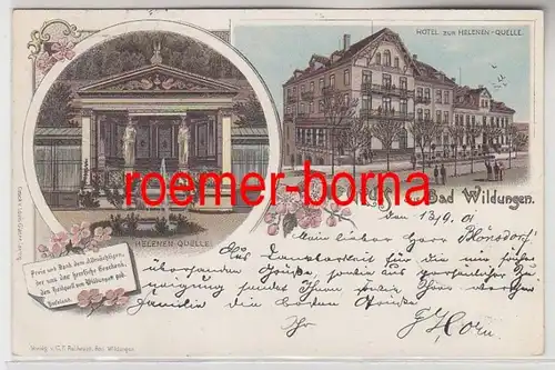 79001 Ak Lithographie Salutation de Bad Wildungen Hotel zum Helenen Source 1901