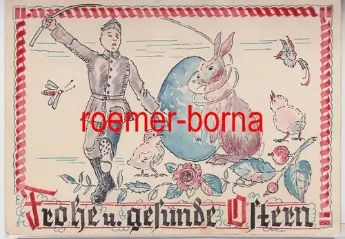 79506 carte postale de champ peint à la main Bonne et saine Pâques vers 1940