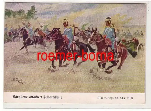 79972 Ak Ulanen Regiment 18 XIX.A.K. Kavallerie attakiert Feldartillerie um 1930