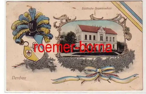 80323 Ak Lithografie mit Wappen Nerchau Städtische Beamtenschule 1913
