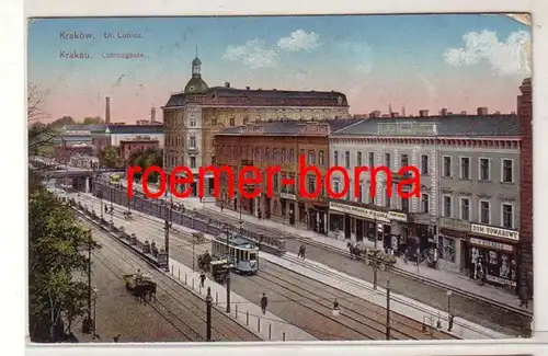 80350 Feldpost Ak Krakau Lubiczgasse mit Geschäften und Straßenbahn 1915