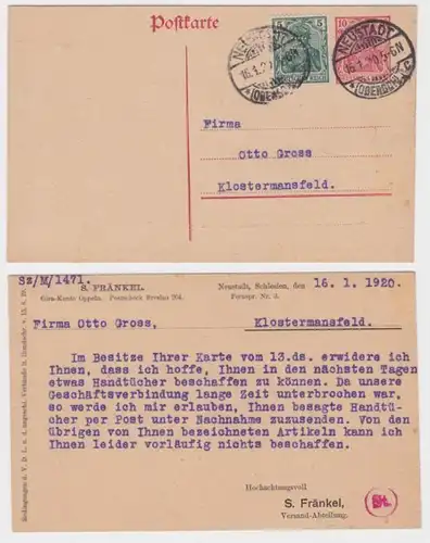 80412 DR Ganzsachen Postkarte P108 Zudruck S. Fränkel Versand-Abteilung Neustadt