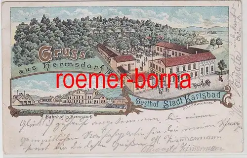 80488 Ak Lithographie Gruss de Hermsdorf Gasthof Ville de Karlovy Vary 1902