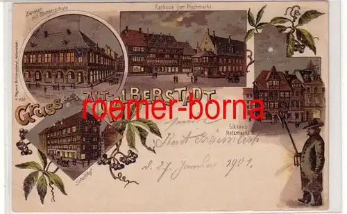 80542 Lithografie Gruss aus Alt-Halberstadt Werbekarte Bäckerei Jacob um 1910