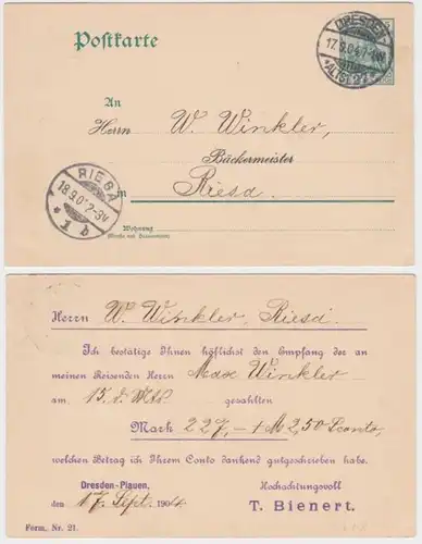 80631 DR Ganzsachen Postkarte P50 Zudruck T.Bienert Dresden-Plauen 1904