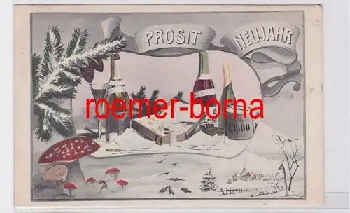 80694 Ak Prosit Neujahr! Winterlandschaft und Glücksymbole 1905
