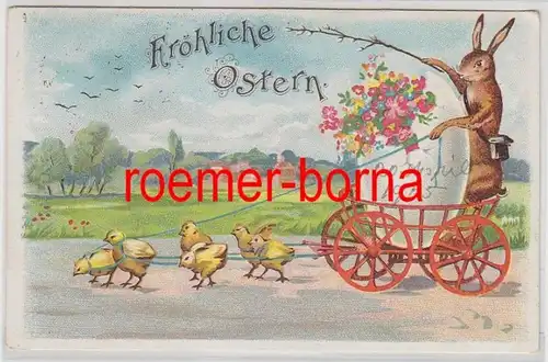 80725 Fröhliche Ostern Ak Ostereierkutsche gezogen von Küken 1905