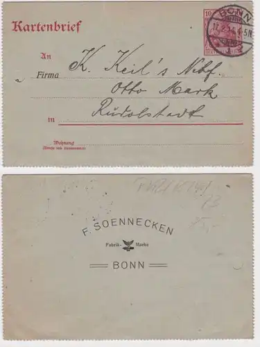 80745 Périphériques privés Lettre de carte K12 F. Marque de fabrique de senne-soleil Bonn 1914
