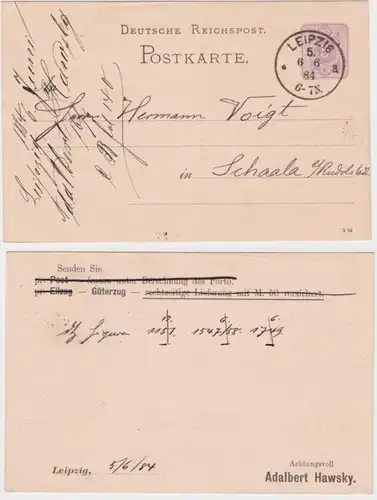 80749 DR Ganzsachen Postkarte P10 Zudruck Adalbert Hawsky Leipzig 1884