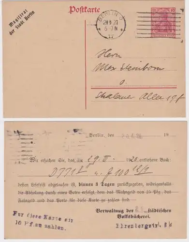 80750 DR Ganzsachen Postkarte P110 Zudruck städtische Volksbücherei Berlin 1920