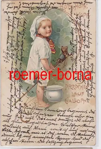 80756 Künstler Ak 'Hopp, hopp, Pferdchen lauf Galopp' Kind mit Steckenpferd 1901
