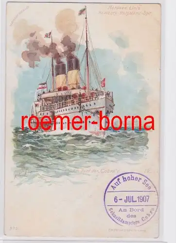 80807 Artiste Ak A borde de la ligne "Cobra" Mer du Nord Hambourg-Helgoland-Sylt 1907