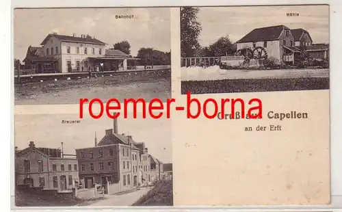 81008 Mehrbild Ak Gruß aus Capellen an der Erft Brauerei, Bahnhof, Mühle um 1915