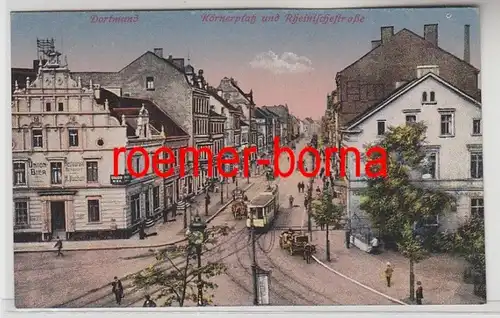 81049 Ak Dortmund Körnerplatz und Rheinischestrasse um 1910