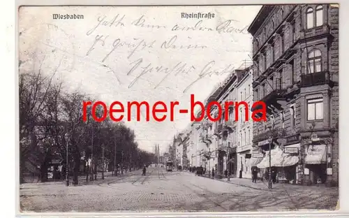 81131 Ak Wiesbaden Rheinstrasse avec des magasins 1908