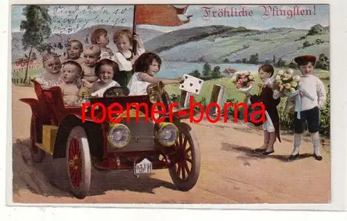 81208 Pfingst Ak Kleinkinder fahren mit Automobil 1914