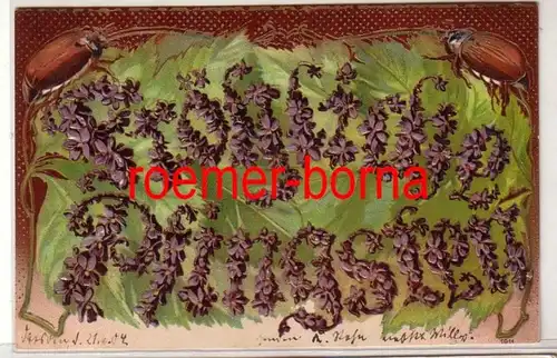 81261 Ak gai Pentecôte Joyeux Écriture de violette avec des coccinelles 1904