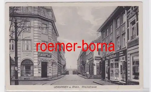 81328 Ak Uerdingen a.Rh. Rheinstrasse m. Restaurant Kaiserhof u. Geschäften 1914