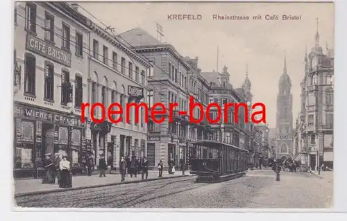 81559 Ak Krefeld Rheinstrasse mit Café Bristol 1907